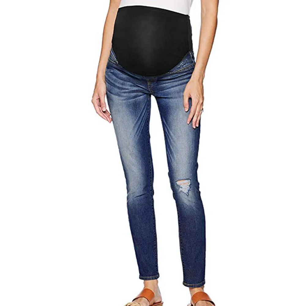 

maternity jeans pants Pregnant Woman Ripped Jeans Maternity Solid Short Pantsmaternity leggings for pregnant women #SS