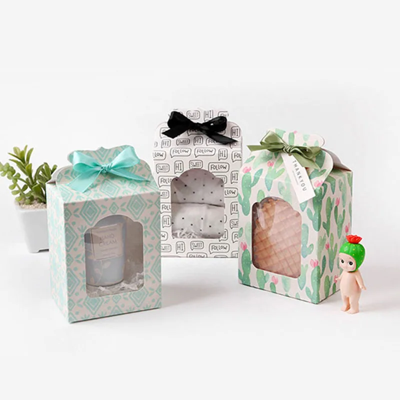 

New Cactus Folding Oaper Window Packaging Gift Box Pvc With Window Color Gift Bag Chocolate Cookies Candy Cake Clothing Gift Box