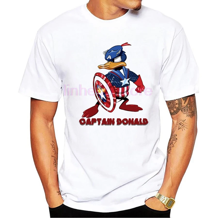 

New Summer Anime Cartoon Captain America T Shirt Men Funny Angry Donald Duck tshirt Homme Plus Size Clothing