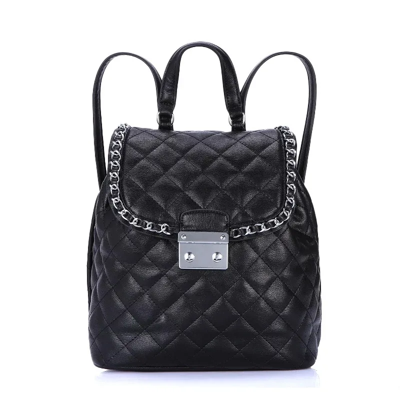 

Caker Women Drawstring Backpack Diamond Lattice Plaid PU Leather Blue Large Chain School Bags For Girls Ladies Travel Backpack