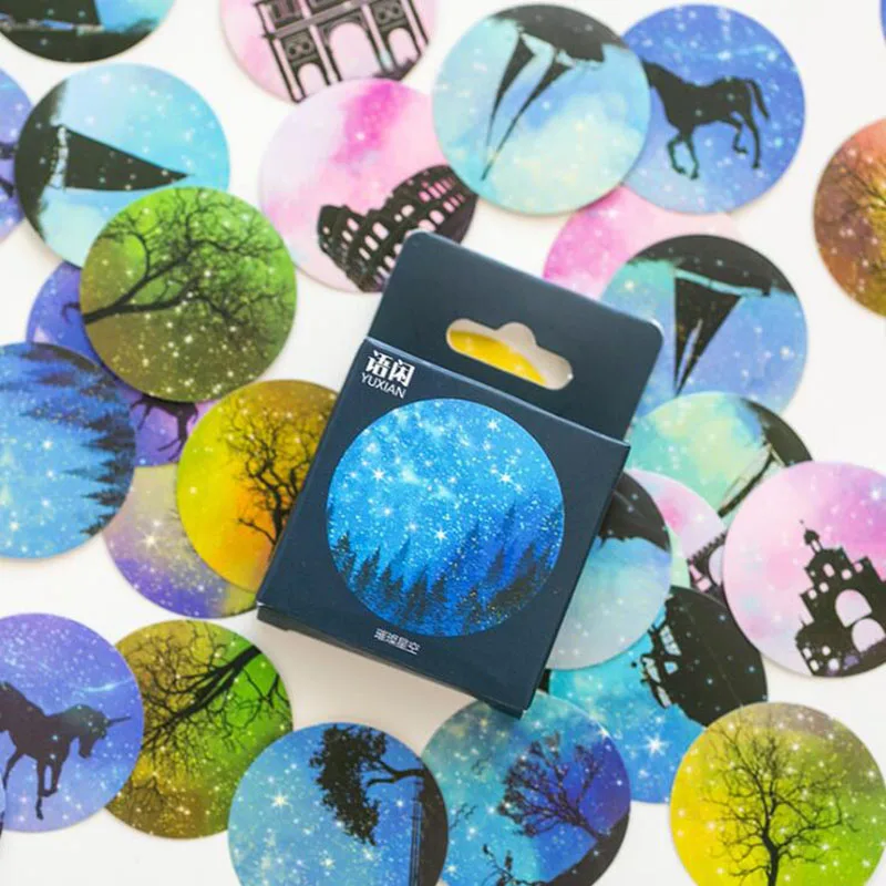 

50 / Box Creative Starry Sky Label Printing Gift Round Stickers Decorative Gifts Diy Stationery Office Learning Sealing Stickers