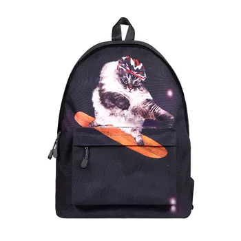 

2018 New Creative Animal Pattern School Students Backpack Sleeping Cat Angel Cat Skateboard Cat Printing Pattern Shoulders Bag