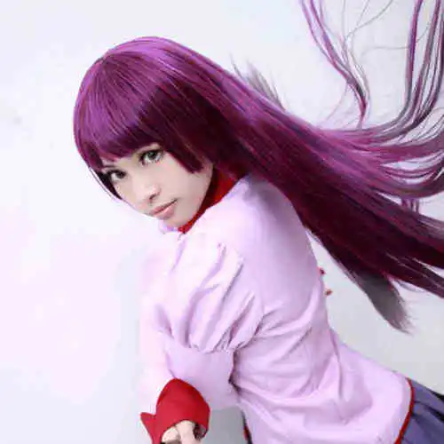 

Tsukimonogatari Bakemonogatari Nisemonogatari Senjougahara Hitagi Kagura Mikazuchi Purple Long Cosplay Wig
