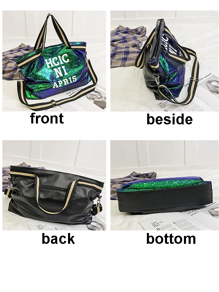  2019 Women reversible Sequins leather pu Gym bag for Fitness Sports Bag Shoulder Crossbody Bag Tote - 32992820562