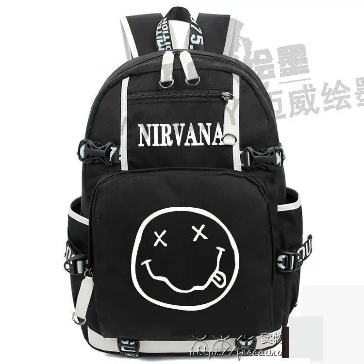 New Nirvana Smiley Face kurt Cobain Backpack Nirvana Rock Band Computer