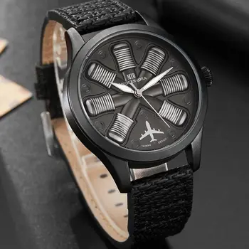 

Black Cool Aircraft Engine Shape Mens Watches Top Brand Luxury Unique Male Military Watch Sport Wristwatch Relogio Masculino