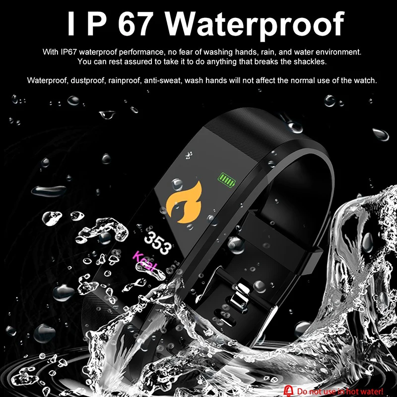 115plus Color OLED Screen Smart Healthy Bracelet IP67 Waterproof Pedometer Tracking Calorie Sleep for Android IOS Smartphones