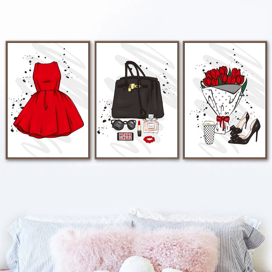 

Paris Perfume Lipstick Skirt Wall Art Canvas Painting Nordic Posters And Prints Fashion Wall Pictures For Living Room Home Decor