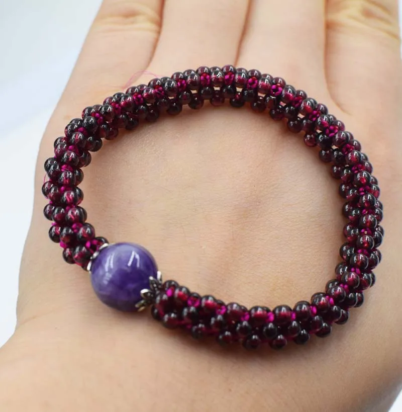 

garnet round red and amethyst pink quartz bracelet 7.5inch wholesale beads nature handcraft