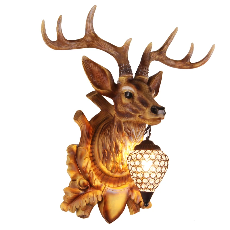  Artpad American Vintage Bedroom Living Room Wall Lamp With Crystal Lampshade Antler Horn Deer Wall  - 32963622256