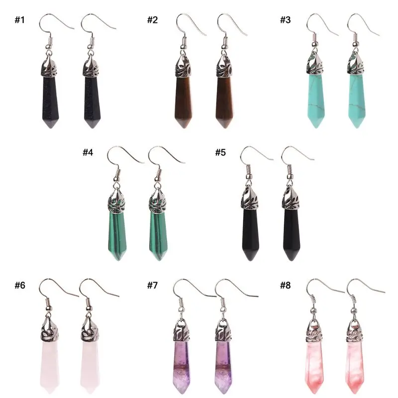 

1Pair Fashion Amethysts Clear Crystal Quartz Raw Stone Dangle Earrings Handmade For Women Jewelry Engagement High Quality
