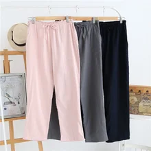 Осенние Пары, хлопковые марлевые штаны для сна, дамские домашние пижамные штаны с галстуком, Мужские штаны, штаны для сна, женские пижамные штаны