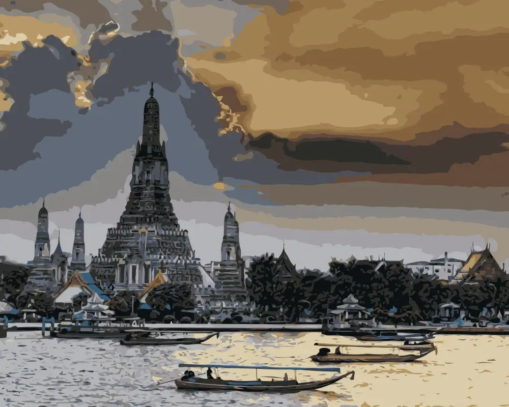 MaHuaf-j650 Bangkok Thailand coloring by numbers landscape acrylic paint by numbers kit landscape wall pictures 