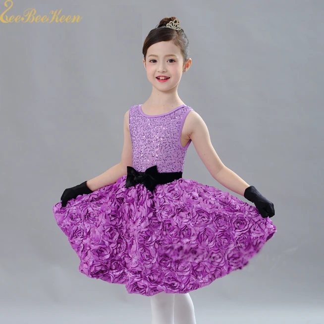 

Girls Ballet Tutu dance dress Women Ballet dress Child Dancewear Adult Purple Flower Sequins Costume Ballerina Stage Performance