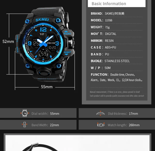 SKMEI New Fashion Men Sports Watches Men Quartz Analog LED Digital Clock Man Military Waterproof Watch Relogio Masculino 1155B -