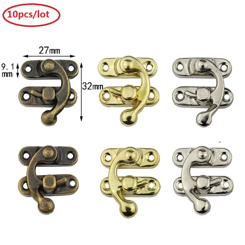 

10PCS/lot Small Antique Metal Lock Decorative Hasps Hook Gift Wooden Jewelry Box Padlock With Screws For Furniture Hardware