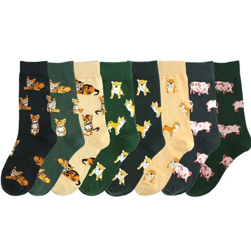 

PEONFLY Fashion Cute Comfort Novelty Cotton Women Socks Pig Dog Tiger Colorful Cartoon Kawaii Funny Happy Socks For Girl Gift