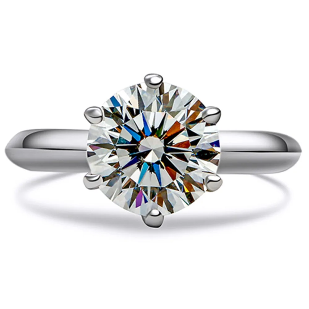 Test as Diamond ! 3CT Ring Crown Design Prongs Excellent Round Moissanite Jewelry Women 18K White Gold Engagement | Украшения и