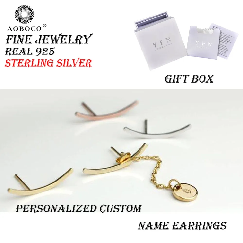 

Custom AOBOCO Brand Fine Jewelry Personalized Initial Letter Alphabet Drop Earrings With Gift Box 925 Sterling Silver