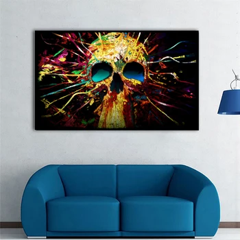

SELFLESSLY Modern Canvas Art Colorful Skull Head Wall Art Posters And Prints Pictures for Living Room Cuadros Decoration Unframe