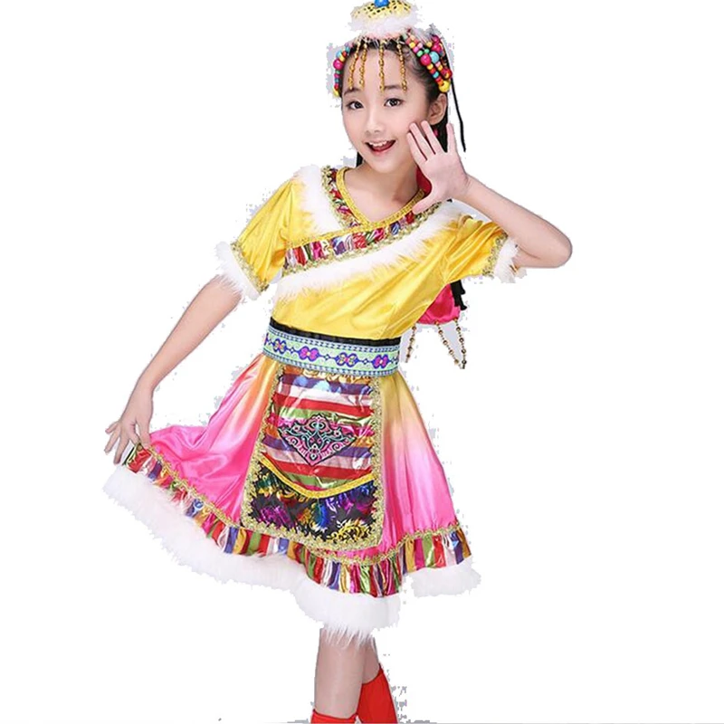 Modern chinese folk dance costume traditional dance dress water sleeve chinese costume national costume With Headress