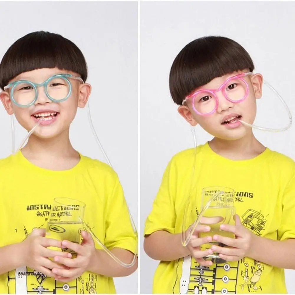 Hot Lucu Lembut Kacamata Unik Straw Fleksibel Minum Tabung Anak