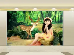 Пользовательские 3D фотообоями детская комната девушка зеленый лес цветок олень Живописи Диван ТВ фоне стены нетканого стикер