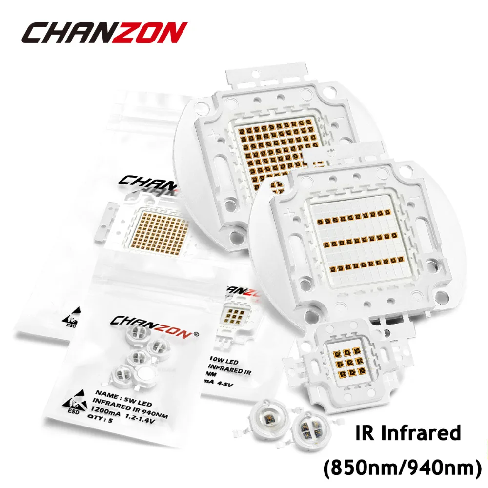 Высокая мощность светодиодный ИК-чип 850nm 940nm 3W 5 Вт 10 Вт 20 Вт 50 Вт 100 Вт излучатель светильник матрица 850 940 нм для камеры ночного видения