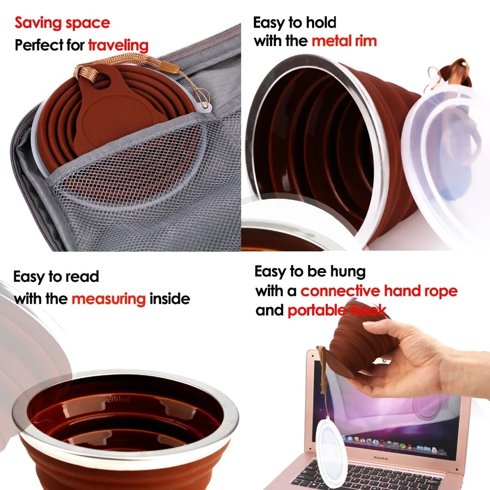Coffee Mug for outdoor sports portable folding cup FDA Silicone Foldable coffee cup tourism for Outdoor Camping Hiking Picnic (4)