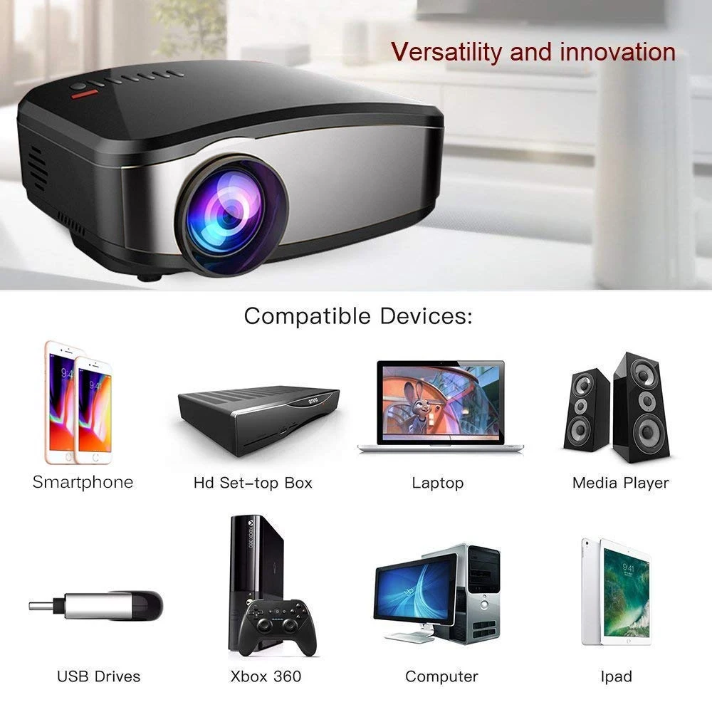 Мини-проектор, портативный мини светодиодный видеопроектор с поддержкой 1080 P, HDMI, USB, VGA, AV интерфейс, домашний кинотеатр, 5,1 для ноутбука
