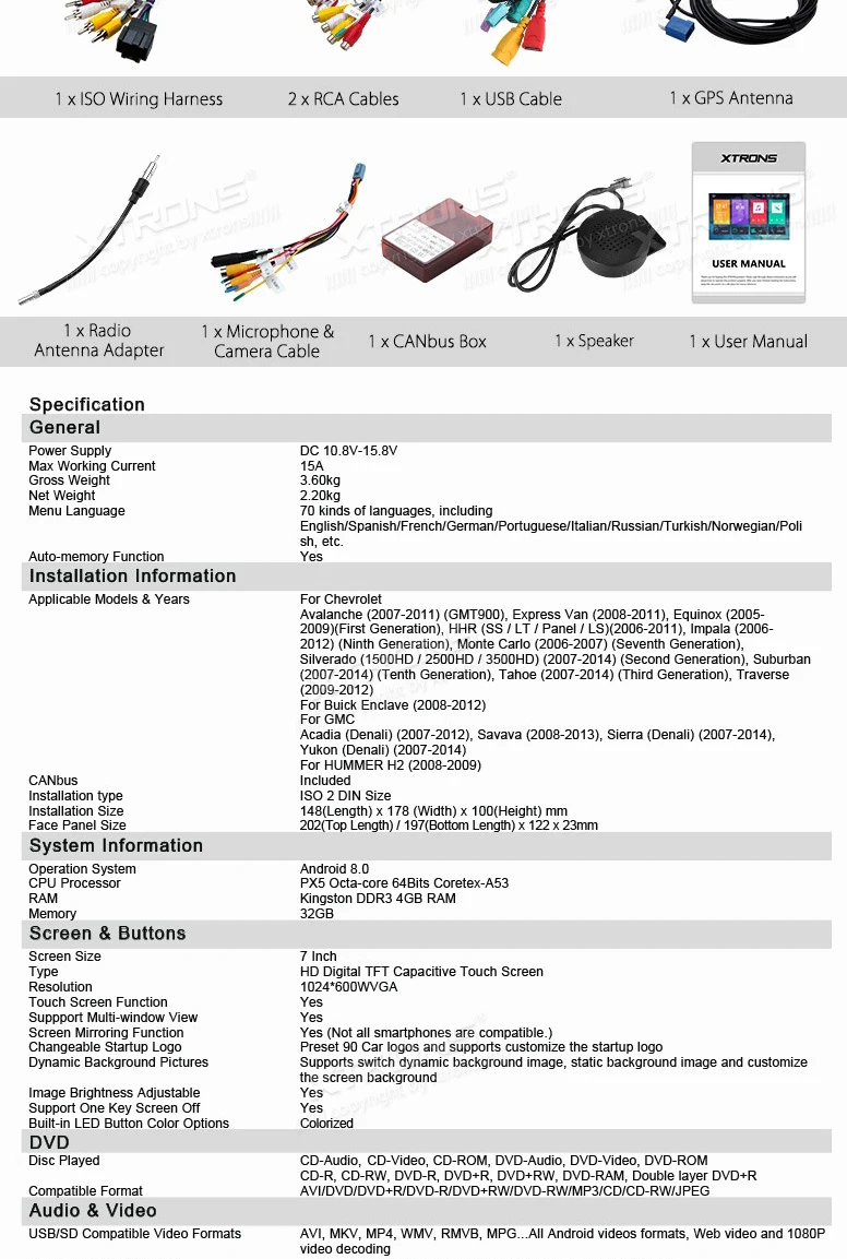 Excellent 8" Android 8.0 Octa Core Car Stereo Radio Player GPS Multimedia for Chevrolet Suburban Tahoe Impala Buick Enclave GMC HUMMER 30