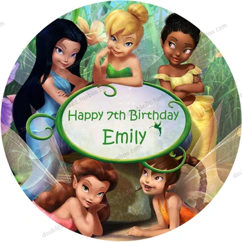 

Edible Paper for Cake Topper With Name&Age Tinker Bell Fairies Princess Birthday Party Decoration Kids Girl Decorating Suppliers