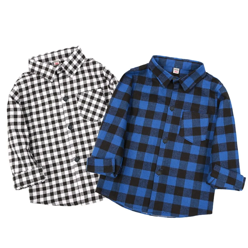 

Kids Boys Girls Cotton Long Sleeve Solid Shirts Turn-down Collar Plaid Single Breasted Tops Blouses Daily Clothes Gentleman new