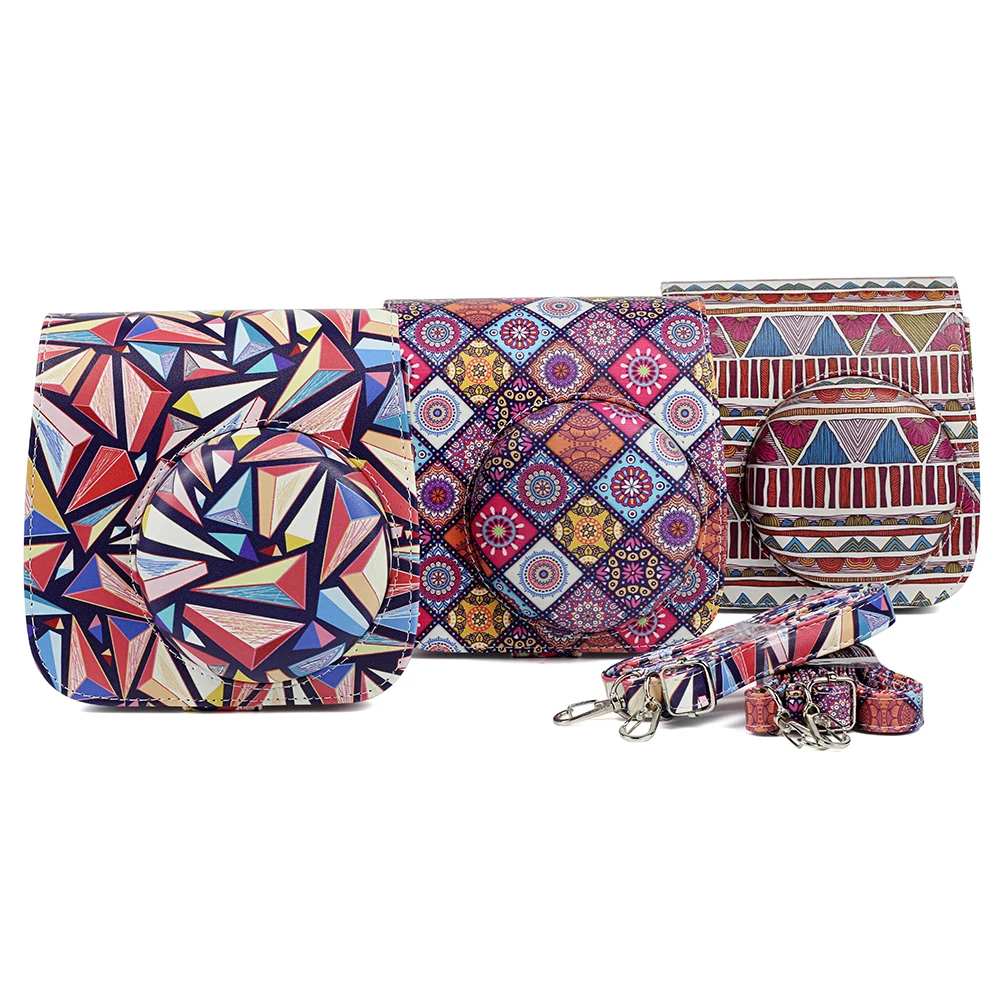 

2019 NEW Retro Pattern Camera Bag for Fujifilm Instax MINI 8 8+ 9 Instant PU Leather Protector Shell Storage Case With Strap