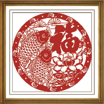 

Chinese Blessing Character FU Counted Kit Stamped Cross Stitch Kit