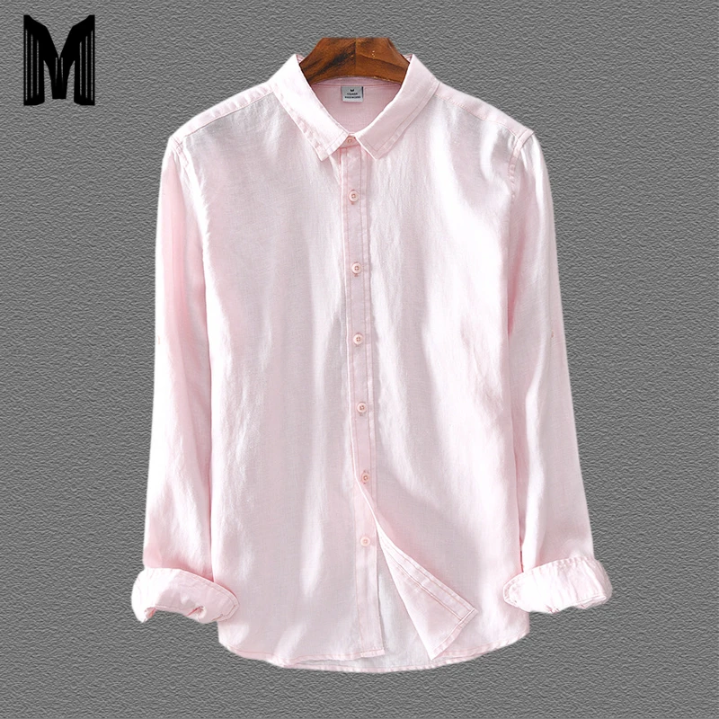 Мужские рубашки льняные повседневные тонкие белые с длинным рукавом брендовая одежда плюс размер yy285