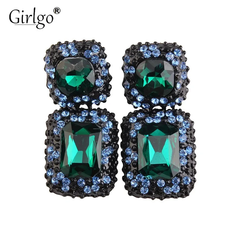 Женские богемные серьги Girlgo модные квадратные блестящие серьги-капли с