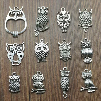 

12pcs/lot Charms Owl Antique Silver Color Cute Owl Pendant Charms Small Owl Charms For Jewelry Making