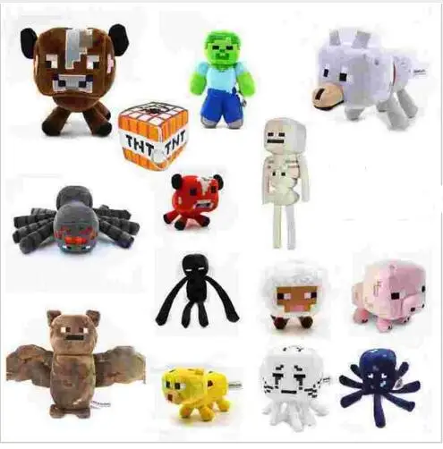 SHAN JI X Minecraft Toys Minecraft Creeper Cartoon Game Plush Toys Minecraft Skeleton Wolf Steve Cow Ghost Spider Bat Baby Toys