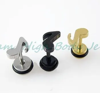 

HENGKE Jewelry New Design Earring Note Logo Wonderful Rave personality Cool Hip-hop Jewelry 60pcs/lot High Quality Ear Ring Stud