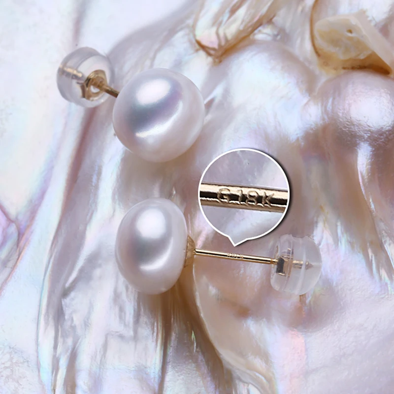 Skup FENASY 18K złote kolczyki perła biżuteria, perła klasyczne 18k żółte kolczyki ze złotym sztyftem dla kobiet pudełko ślubne kolczyki dla miłości