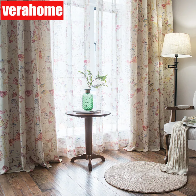 

Curtains butterfly tulle for living room bedroom Kitchen windows home decoration rustic