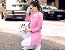 women jacket jacket women Spring thin section Women Korean fashion casual Slim long coat was thin round neck small suit