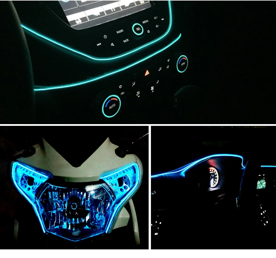 LED Cold light line Car Decorative light Ambient Light auto backlight Fluorescence 5V ICE BLUE Controller 1m 2m 3m 4m 5M car set (4)