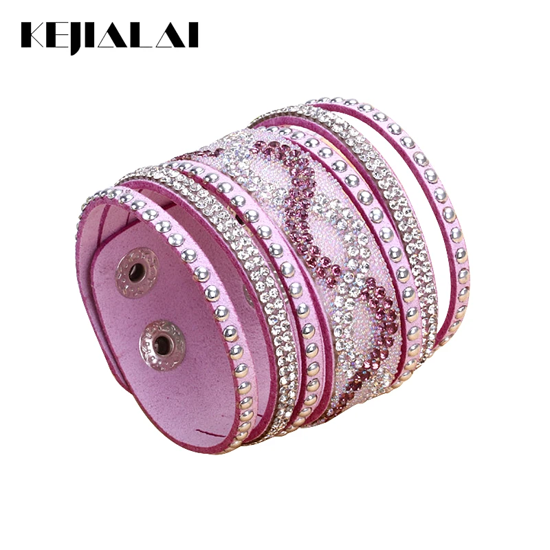 Kejialai модный многорядный Кристальный браслет для женщин, кожаные браслеты с шармом, широкая цепочка, аксессуары, этнические KJL020