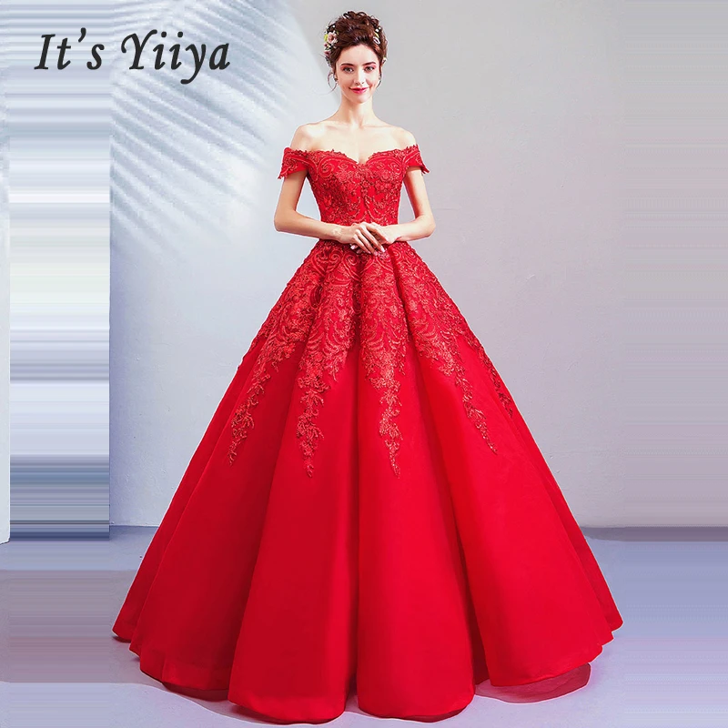 

It's Yiiya Wedding Dresses Off The Shoulder Wedding Dress 2019 Embroidery Plus Size Backless Sleeveless Vestido De Novia E609