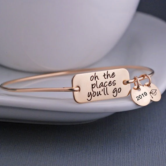 

Personality "oh the places you'll go " Bangle Gold and silver Bangle Freedom Bangles Bracelet Pulsera For Men and Women YP2643