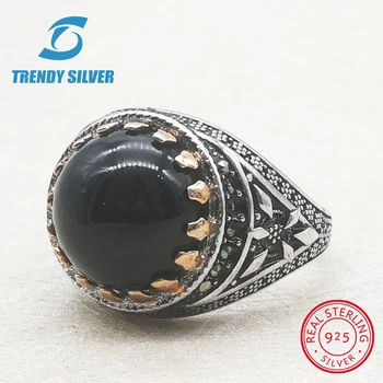 

silver 925 fine jewelry man rings men accessories turquoise gemstone natural onyx agate wholesale TRENDY SILVER