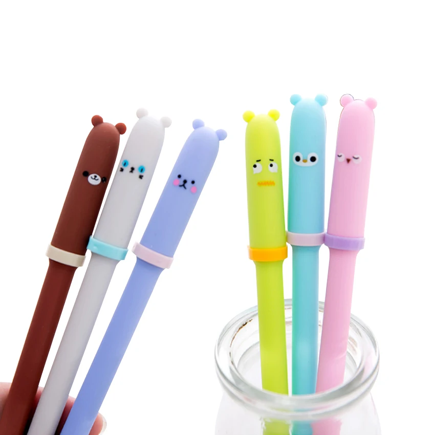 

30pcs/lot Creative Animal Expression Pen Cap 0.5mm Gel Pen Using In School And Office Or For Gifts