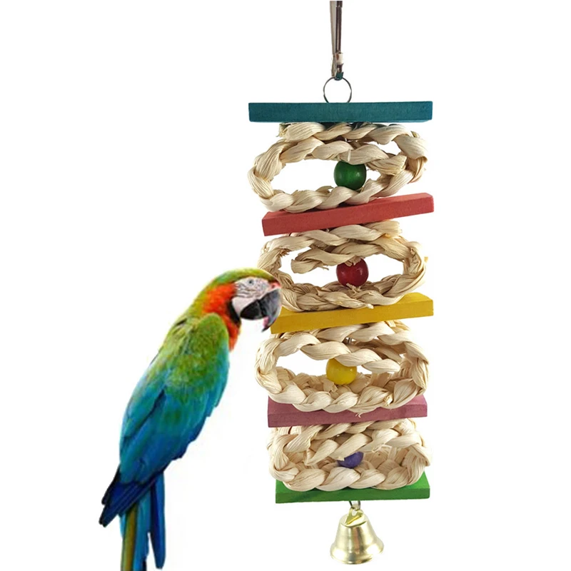 Pet Birdcage Accessory Twist String Chewing Parrot Toy Bells Stick For Bird Toys Grind String
